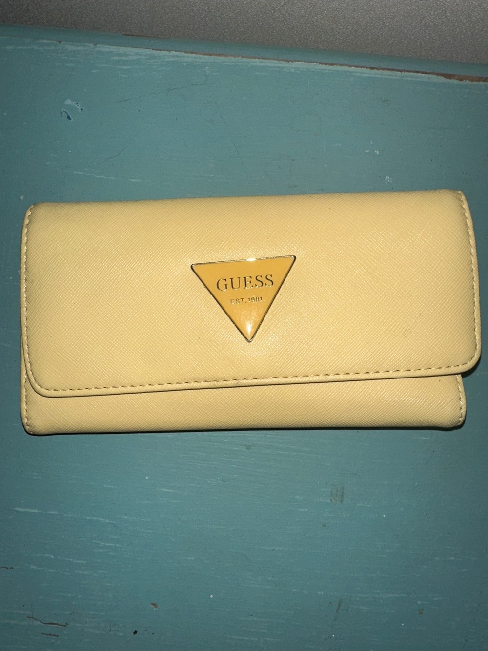 GUESS Pale Yellow Saffiano Wallet with Triangular Logo